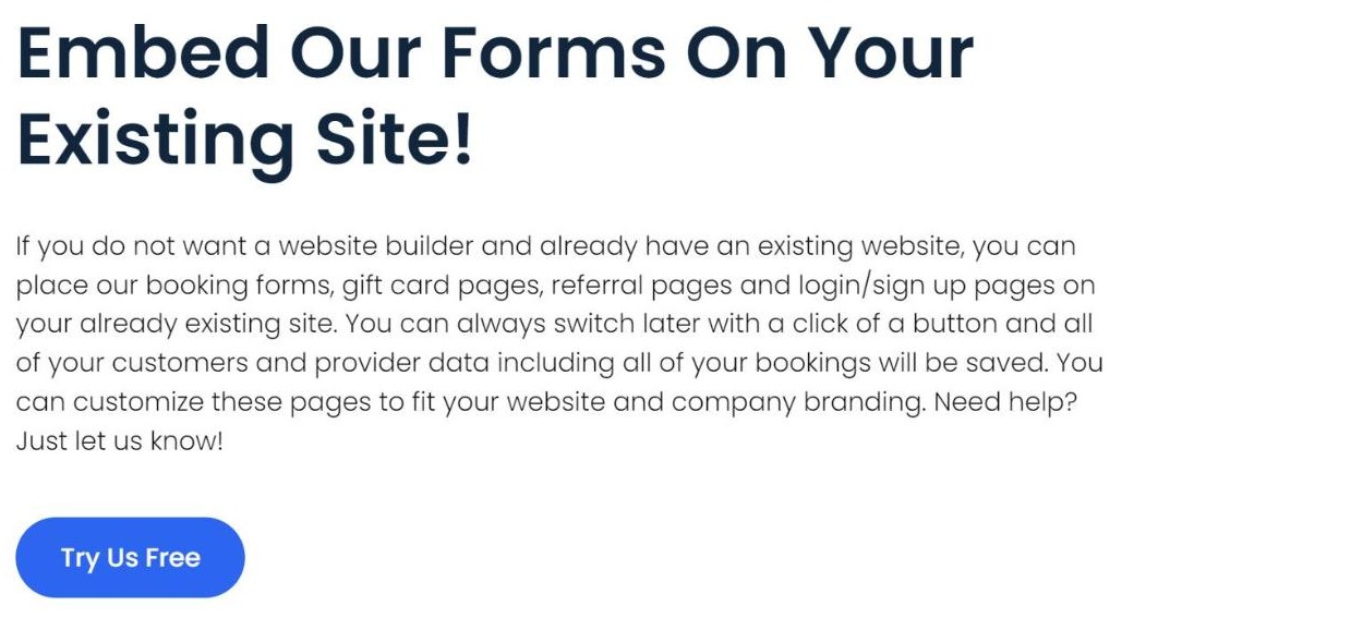 BookingKoala embed option for an existing website
