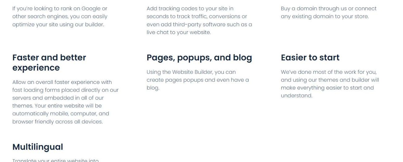 BookingKoala website builder editing options including SEO, tracking codes and custom domain